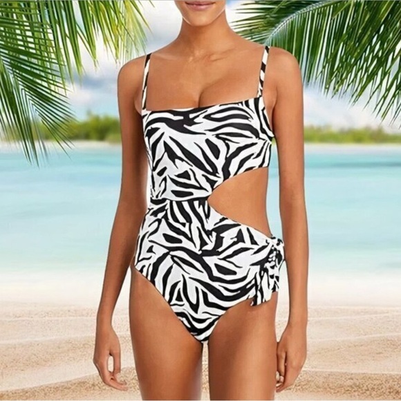 Aqua sashed cutout one piece swimsuit M - Picture 1 of 9